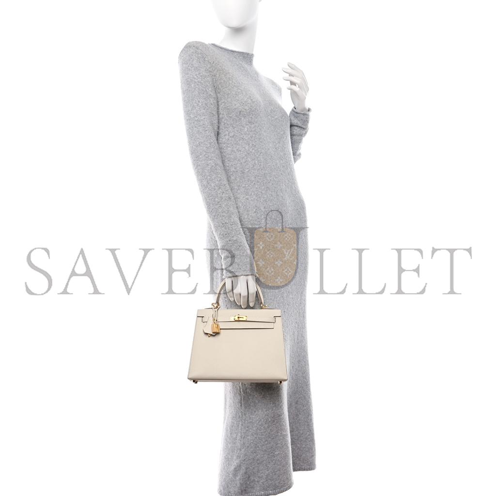 HERMÈS EPSOM KELLY 25 MILKSHAKE WHITE WITH GOLDEN BROWN LINING (25*17*7cm)